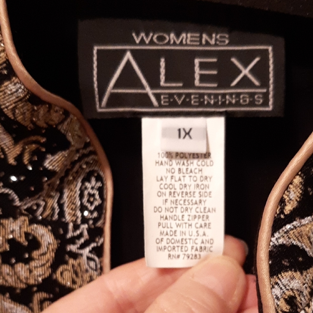 Alex Evenings Black Jacket with Silver and Gold Paisley Sequins - Picture 3 of 8